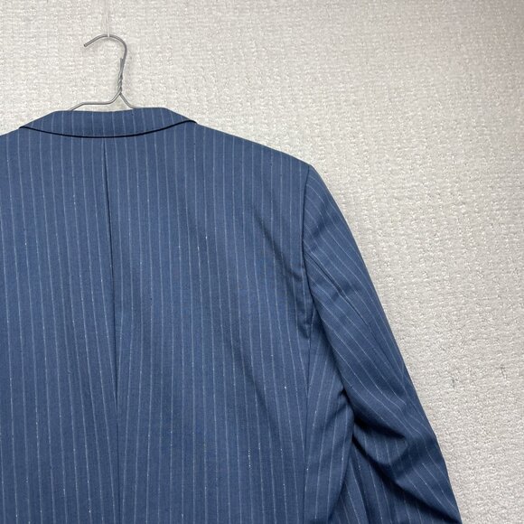 Boss Hugo Boss Jacket Mens 42 R Blue White Stripes Wool 2 Button Blazer Guabello - Picture 16 of 16